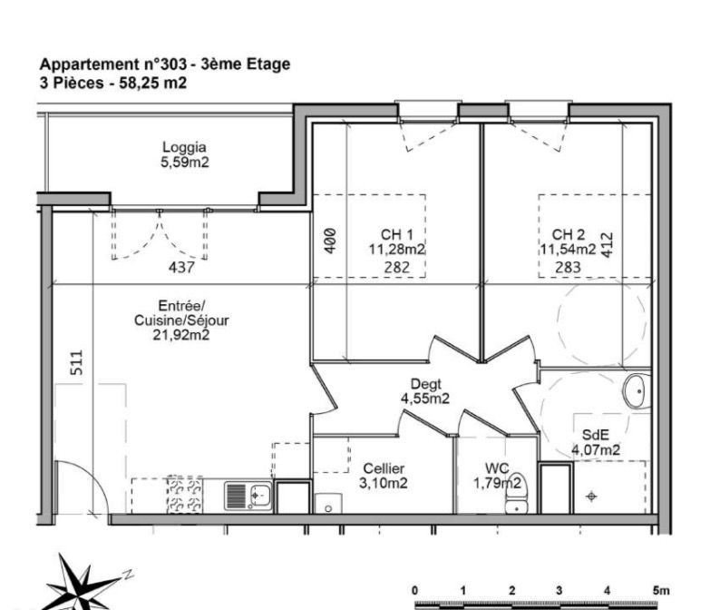 T3 neuf de 58 m² proche FAC + 1 place de parking